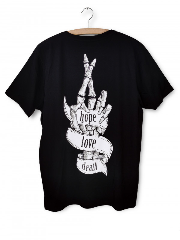 'Hope Love Death' tee (organic coton) for men and women by swiss streetwear brand bastonnade clothing