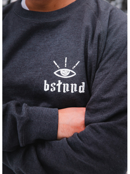 Details of the 'Jacob's Ladder' crew sweater (recycled fabrics) for men and women by swiss streetwear brand bastonnade clothing.