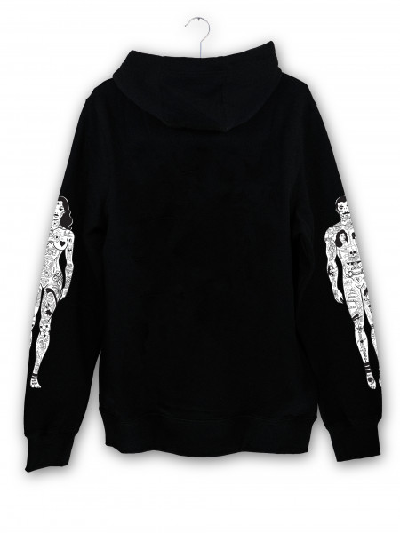 Back of the 'Ink Lovers' hoodie for men and women by swiss streetwear brand bastonnade clothing.