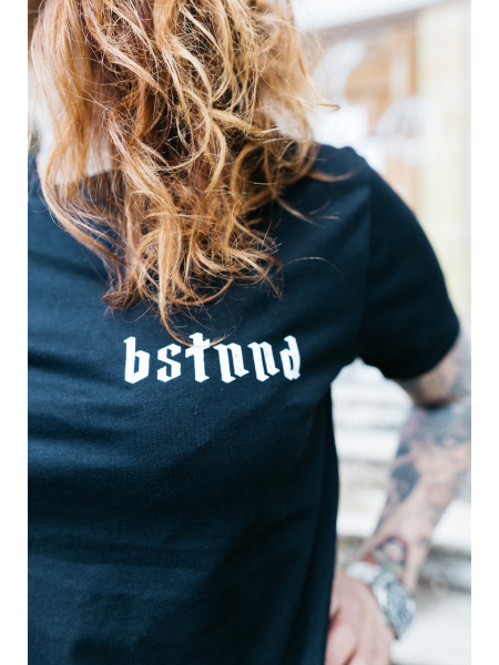 Details of the 'Warrior' tee for men and women by swiss streetwear brand bastonnade clothing.