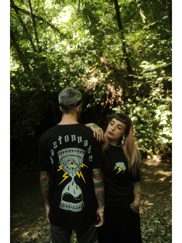 Cécile and Julien wear the 'Hourglass' tee for men and women by swiss streetwear brand bastonnade clothing.