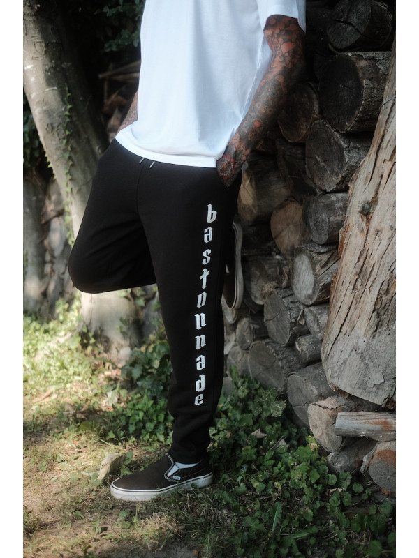 Details of the 'Gothic' jogging pants for men and women by swiss streetwear brand bastonnade clothing.