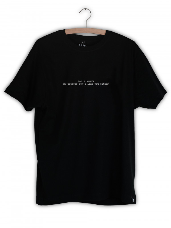 Front of the 'My Tattoos Don't Like You' tee for men and women by swiss streetwear brand bastonnade clothing.