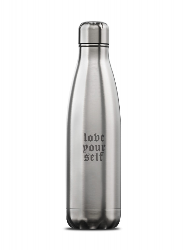 Back of the thermal bottle 'Love Yourself' by swiss streetwear brand bastonnade clothing.